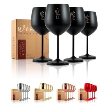 Imagem de Gusto Nostro Taça de vinho de aço inoxidável - 510 g - Taças de vinho pretas inquebráveis para viagens, acampamento e piscina - Taça de vinho de metal portátil chique, única e legal para eventos ao ar