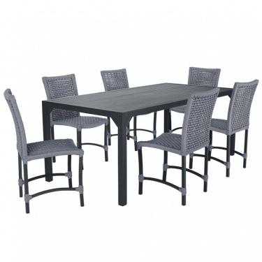 Imagem de Conjunto 6 Cadeiras Cannes Corda Náutica e Mesa Retangular Ripada 2,00m em Alumínio para Edícula, Jardim, Área, Varanda, Cozinha - Pintura Preto