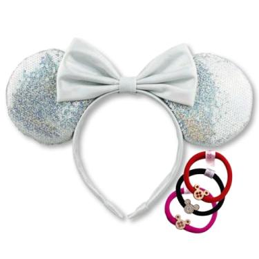 Imagem de Tiara Minnie Orelha KIT Arquinho Arco Diadema Orelhinha Coroa Brilhante + 1 Elastico de Cabelo (100 Anos)