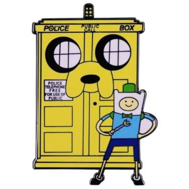 Imagem de Jake Dog Finn Come Along with Me Hora de Aventura Desenho Animado Dr Doctor Who Tardis Cabine Telefônica Caixa de Polícia Clássico Britânico de Ficção Científica Programa de TV Mashup de 4 cm Esmalte,