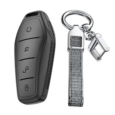 Imagem de Ysbxitu Chaveiro de carro compatível com BYD Han Ev/Tang Dm/Qin PLUS/Song Pro/MAX capa protetora para chave de carro, capa protetora para chave, controle remoto inteligente sem chave (preto
