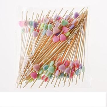 Imagem de 100 palitos de coquetel de coração doce palitos de frutas palitos de bambu espetos decorativos sanduíche palitos de frutas para festa suprimentos de aperitivo (Candy Heart)