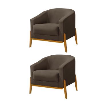 Imagem de Kit 2 Poltronas Living Base em Madeira Maciça Flórida Veludo Marrom