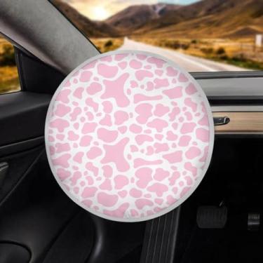 Imagem de HUISEFOR Capa de proteção solar para volante de carro com estampa de vaca rosa, para-sol universal, protetor de leme de carro de 43 cm, refletor de raios UV, fácil de instalar