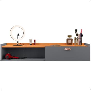 Imagem de Penteadeira Suspensa Camarim Decor Porta Maquiagem Nicho Multifuncional Quarto Pequeno Retrô - Cinza/Cinamomo - RPM