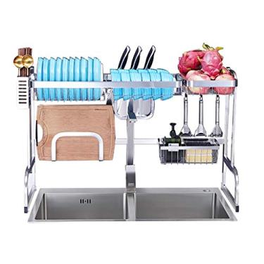 Imagem de Escorredor de louças escorredor de pratos sobre a pia escorredor de pratos cozinha aço inoxidável sobre a pia, organizador de cozinha suprimentos prateleira armazenamento expositor suporte de