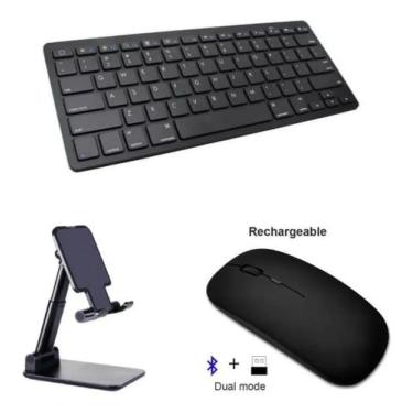 Imagem de Kit Teclado E Mouse Bt Recarregável + Suporte Tablet A7 T500 - Bd Net