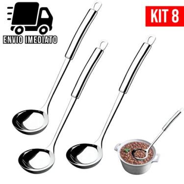 Imagem de Kit 8 Concha de Feijão Aço Inoxidável Grande Luxo Utensílios para Cozi