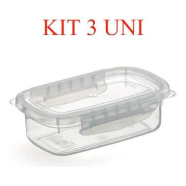 Imagem de 3 Pote Plástico Microondas Freezer Travas Raso Grande 1,1l - NITRON