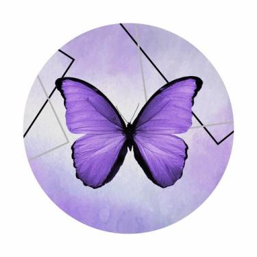 Imagem de Painel de Lona Redondo Borboleta Roxa Aquarela Lilás Formas Geométrica