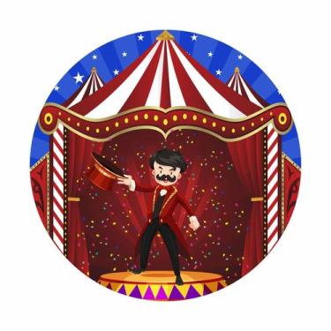 Imagem de Painel De Tecido Sublimado Redondo Circo mágico tenda vermelha e céu a