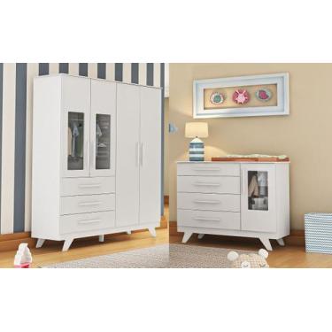 Imagem de Guarda roupa e Cômoda Moveis Peroba Retro 100% MDF Branco, Branco