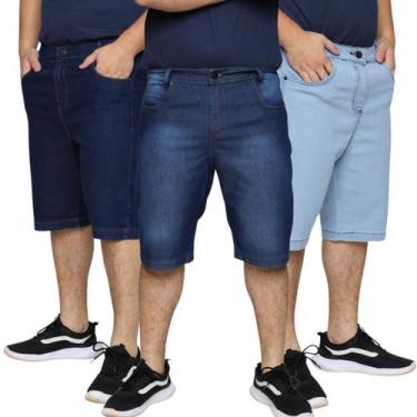 Imagem de Kit 3 Bermudas Jeans Masculina Tradicional Algodão Plus Size Premium -