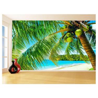 Imagem de Papel De Parede Coqueiros Praia Mar Azul Água 3,5M Npr282 - Você Decor