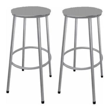 Imagem de Kit 2 Banco Banqueta Alta Sem Encosto - Moveraço, Prata, Cinza