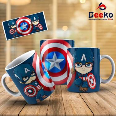 Imagem de Caneca Capitão América Captain America Geeko, Branco, 325ml