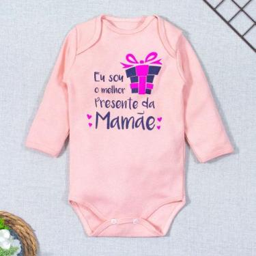 Imagem de Body longo de bebê frase presente da mamãe rosê - Era Uma Vez, 0-3M