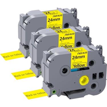 Imagem de Hehua Fita laminada preta sobre amarela de 24 mm 0,94 compatível com Brother P-Touch TZe-651 TZe651 TZ-651 TZ651 Fita para rotulador Ptouch PT D600 D610 P710BT, 2,5 cm x 8 m, pacote com 3