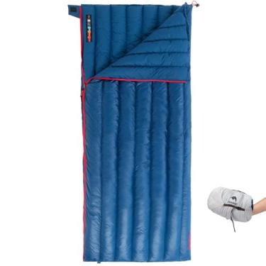 Imagem de Naturehike Saco de dormir com enchimento de penas 750 leve compacto para mochila, acampamento, caminhada, viagem com saco de compressão (azul (6 °C), grande (199 cm C x 31,5 L))