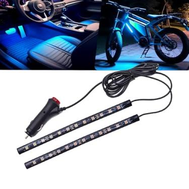Imagem de Luzes interiores LED CC 12 V assento luz ambiente acendedor de cigarro, painel de incerto de carro tira de luz LED DRL faixa de luz do dia carro luz azul gelo luzes atmosféricas - 2 divisores em 1
