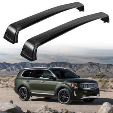 Imagem de Barras transversais de rack de teto compatíveis com Kia Telluride S SX SX-P EX 2019-2024 com trilhos laterais elevados, barras transversais de alumínio resistentes para bagagem, caiaque, canoa,