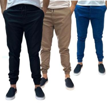 Imagem de Kit 3 Calça Jogger Masculina Jeans Sarja Com Punho Elástico - Rozalles