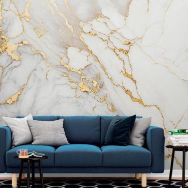 Imagem de Papel de Parede Painel 3D Mármore Branco com Ouro Auto Colante Lavável