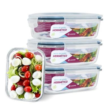Imagem de Kit 4 Potes Vidro Hermético 640ml Marmita Microondas - Casa Linda