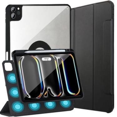 Imagem de Changjia Capa para iPad Pro de 13 polegadas M4 (2024) 7ª geração com suporte para lápis, capa magnética removível, capa protetora de couro sintético inteligente para despertar/hibernar automática fina