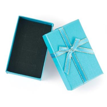 Imagem de Sparkeads 12 caixas de papel para joias, caixas retangulares de papelão azul celeste claro com laço de fita para aniversário, casamento, brinco, colar, pulseira, embalagem de 8 x 5 cm