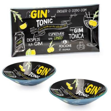 Imagem de Kit gin travessa de vidro retangular 26cm 2 tigela bowl 16cm - Loja Bo