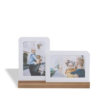 Imagem de Porta Retrato de Mesa em Aço Branco 10x15cm Flat Duplo Fotos Horizonta