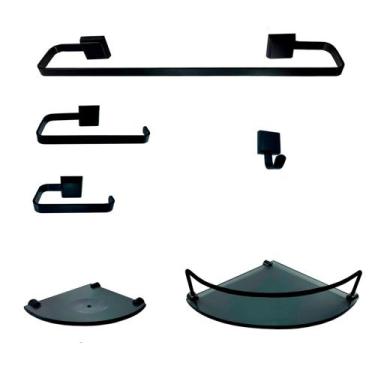 Imagem de Kit Para Banheiro Luxo Preto 2 Modelado em Vidro fumê - VSA
