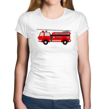 Imagem de Baby Look Algodão Caminhão de Bombeiro - Foca na Moda, Branco, P