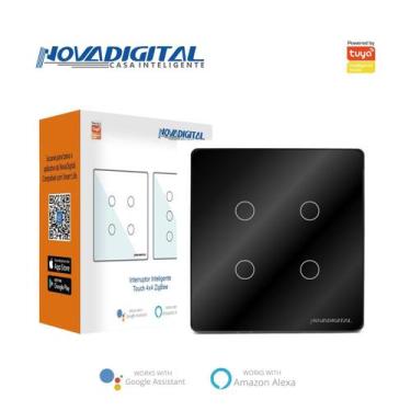 Imagem de Interruptor 4 Botões Preto Touch 4x4 Zigbee Novadigital