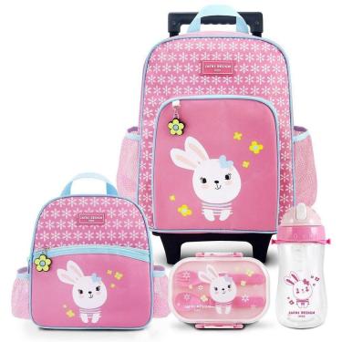 Imagem de Conjunto De Mochila De Rodinha, Lancheira Térmica, Pote E Garrafa Pimpolhos Rosa