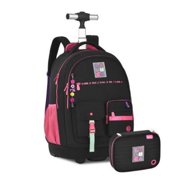 Imagem de Kit Mochila Rodinhas Luluca Com Estojo Box Juvenil Escolar, Preto