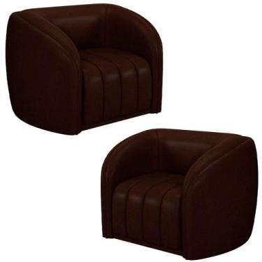 Imagem de Kit 2 Poltronas Decorativa para Sala 112cm Meris M22 Sintético Café - 