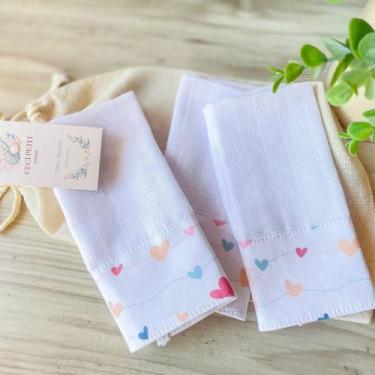 Imagem de Kit 3 Fraldas de Boca com Saquinho Presenteável Ceci Petit Home, Chuva