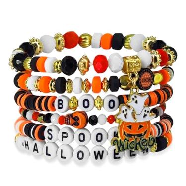 Imagem de MEMFALL Pulseira de Halloween Esqueleto de Abóbora Morcego Chapéu de Bruxa Pulseira Empilhável Pulseira Elástica Halloween Cosplay Conjunto de Pulseiras, ADJUSTABLE, Liga metálica, Sem Pedra Preciosa