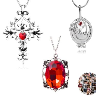 Imagem de UoYu Conjunto de 23 peças de colar The Vampire Diaries conjunto de joias com símbolo de cruz de vampiro Elena Gilbert Abertura Verbena Medalhão Katherine Colar Bennett Bonnie Amuleto Colar, Zinco, Sem