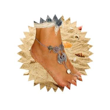 Imagem de Sttiafay Sandália Boho Disc Descalço Tornozeleira Pulseira Prata Disco Tornozelo Pulseira Tribal Borla Toe Corrente Tornozeleira Verão Praia Tornozelo Joia Para Mulheres, Liga de qualidade, Sem Pedra