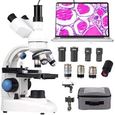 Imagem de MicroscóPio Trinocular Composto, AmpliaçãO 40x-30000x/50000x/70000x, MicroscóPio Profissional De NíVel De Pesquisa Com Ocular EletrôNica/Bolsa De Armazenamento/Suporte De Telefone,50000X