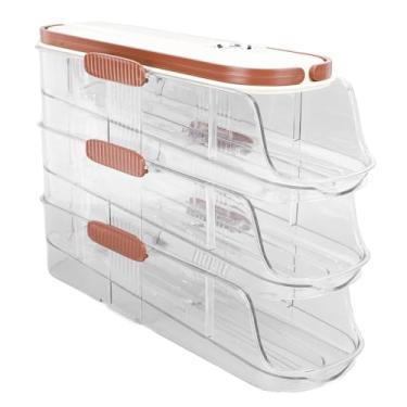 Imagem de Suporte para Ovos para Geladeira, Bandeja para Recipientes de Ovos Com Rolamento Automático de 3 Camadas, Dispensador de Ovos de Plástico Transparente e Caixa de Armazenamento