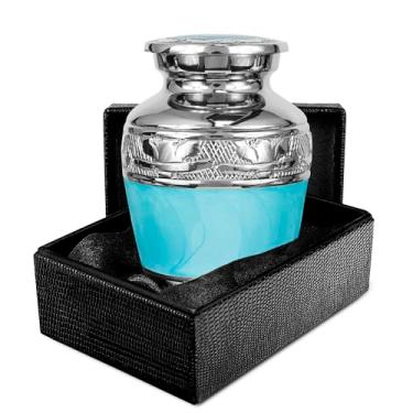 Imagem de Trupoint Memorials Urnas de Cremação para Cinzas Humanas- Urnas Decorativas, Urnas para Cinzas Humanas Femininas e Masculinas, Urnas para Cinzas Adultas Femininas, Urnas Funerárias(Pequeno Azul Claro)