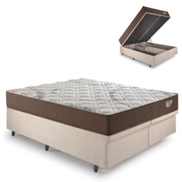 Imagem de Base Box Baú Bipartido Queen 158x198 Linho Bege com Colchão Relax Ador