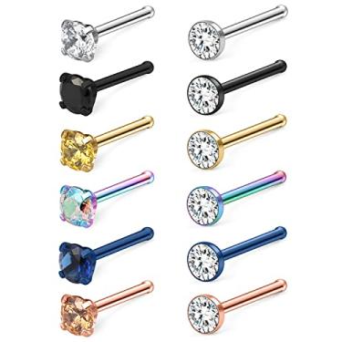 Imagem de Cisyozi 18G 20G 22G Conjunto de piercing de nariz de aço inoxidável 1,5 mm 2 mm 2,5 mm 3 mm diamante CZ parafuso em forma de L piercing de narina de osso para mulheres homens 12 peças - 24 peças, Metal Cristal, Zircônia cúbica