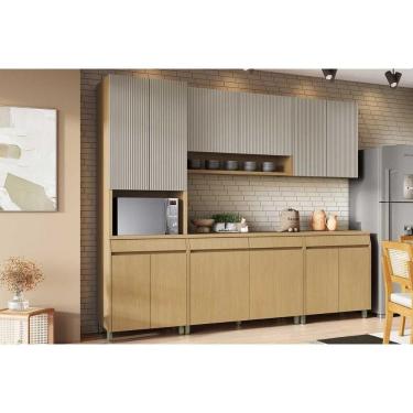 Imagem de Cozinha Modulada Completa Simone Mendes 5 peças (2Aéreos+2Balcões+1Paneleiro) C5P114 Carvalho/Cinza - Nesher