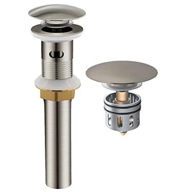 Imagem de Yodel Rolha de drenagem para pia de banheiro de níquel escovado com transbordamento para pia de lavatório de vaso, coador antientupimento embutido, cesta, apanhador de cabelo