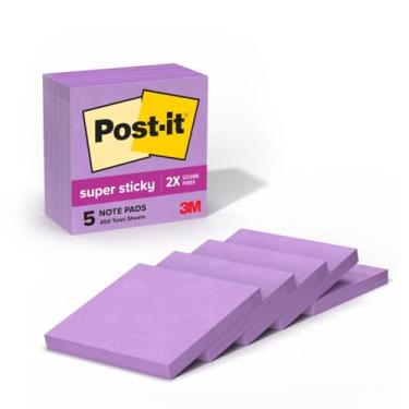 Imagem de Post-it Super Sticky Notes. 2 poderes de aderência. 7.6 cm x 7.6 cm. Iris. 5 blocos/pacote (654-5SSCG) - 654-5SSSC